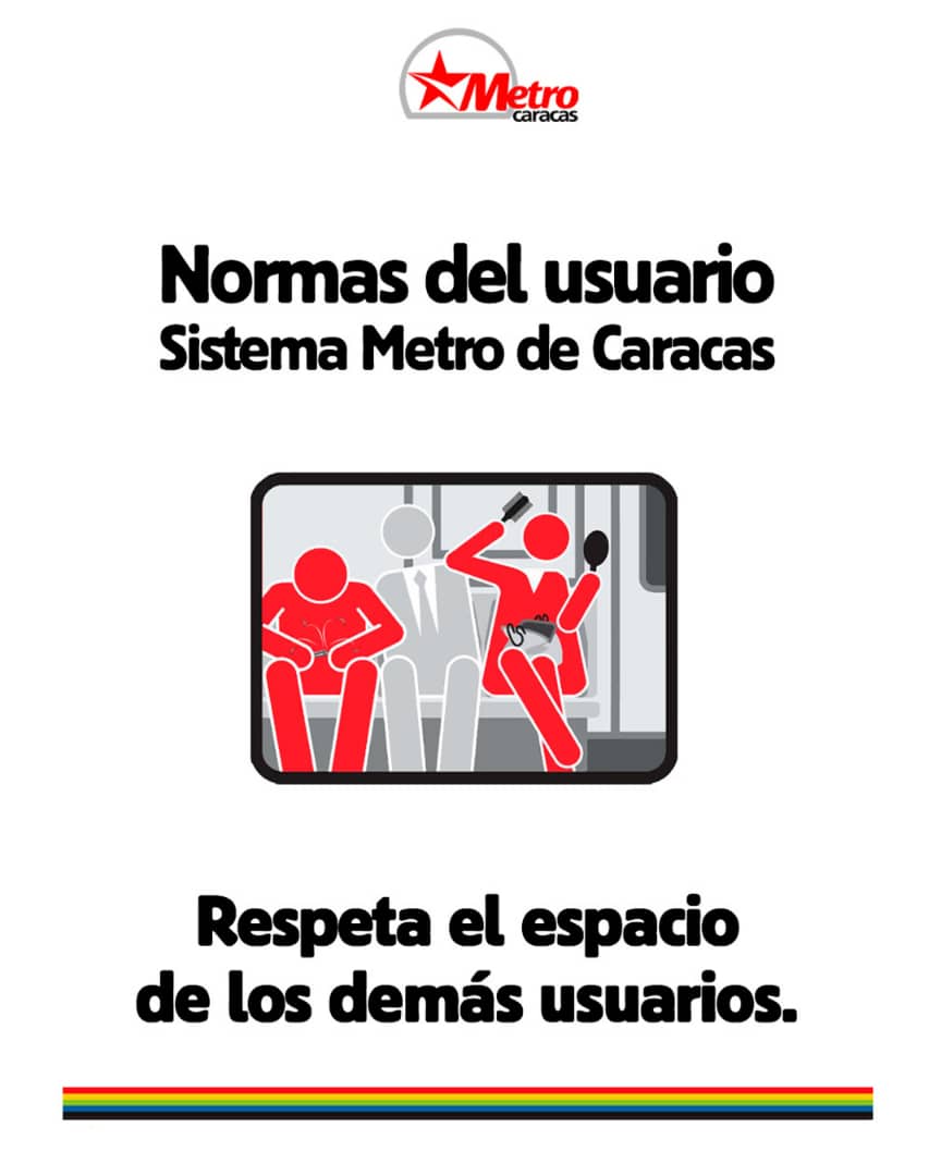 ¡Recuerda! No viajas solo, evite obstaculizar los asientos en el tren. #TuDestinoEsElNuestro #CumpleLasNormas #MetroSeMueveContigo #ElMetroRenace