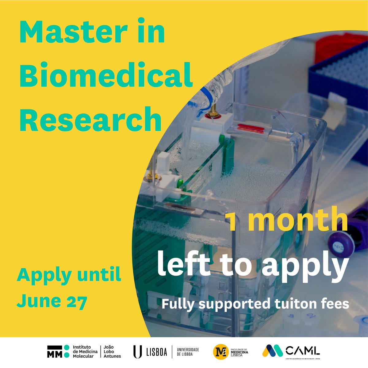 1-month to apply for the Master Course in Biomedical Research. Join us!
Deadline: June 27

More info: shorturl.at/nsFQY 
Please RT