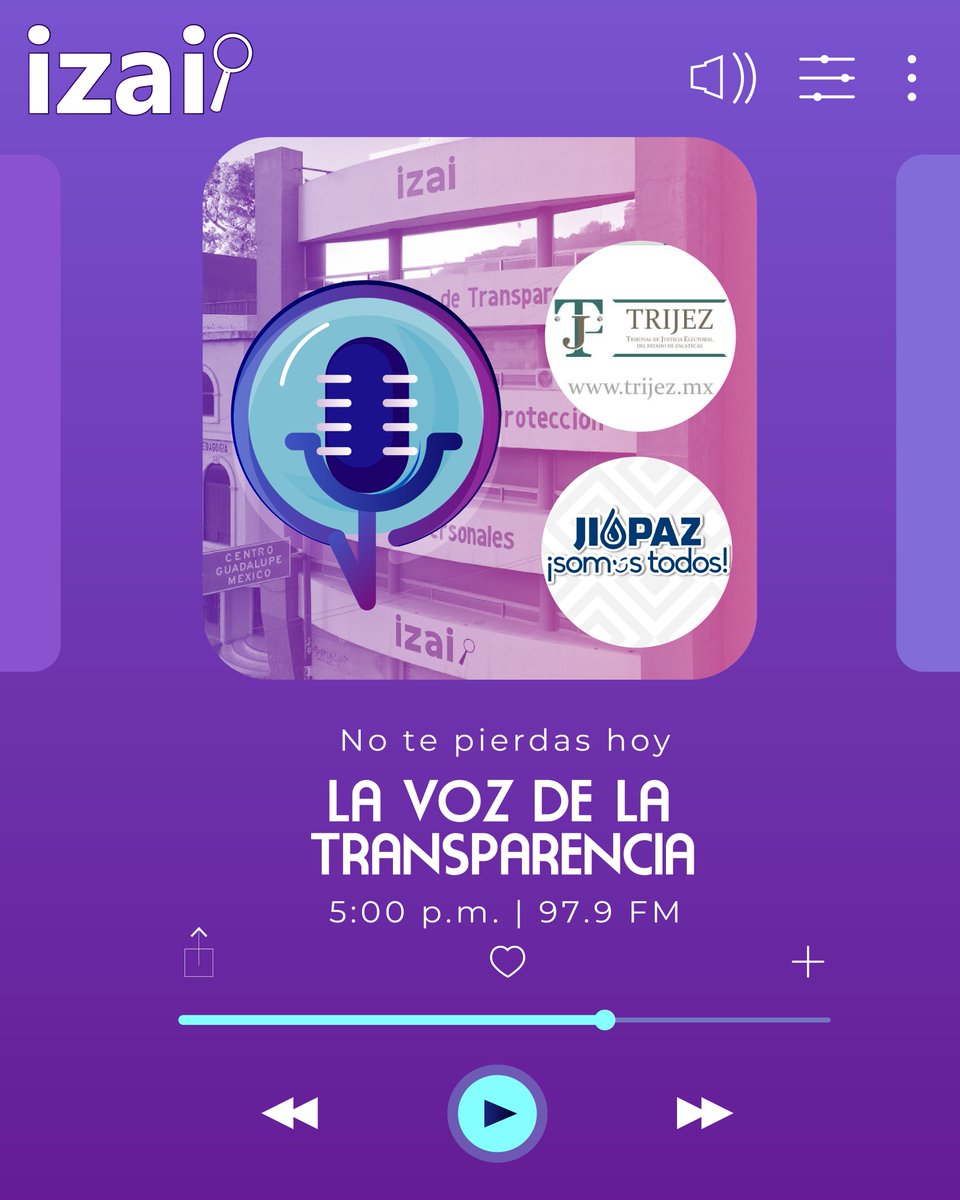 Izai_Zac's tweet photo. #NoTePierdas Hoy 🎙️ ¡La Voz de la Transparencia! Contaremos con invitadas especiales del @TRIJEZ_ y #JIAPAZ, quienes nos platicarán sobre los ejercicios exitosos de #TransparenciaProactiva que han implementado en su institución. ¡Te esperamos!
📻97.9 FM @SI_Sizart ⏰17:00 hrs. https://t.co/UDTjjPOfqA