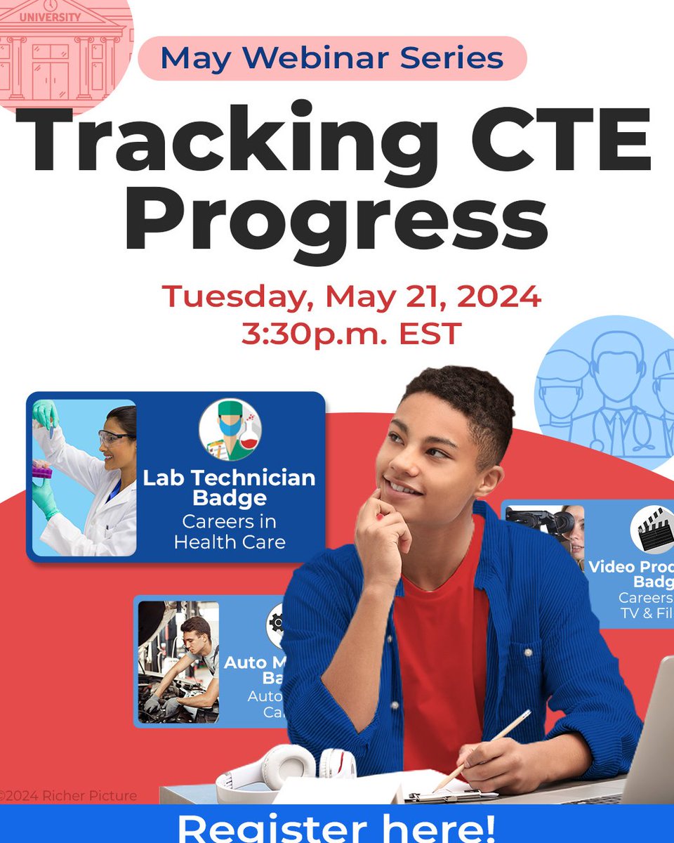 Richer_Picture's tweet photo. CTE programs are growing in popularity and provide students with many exciting opportunities.  How can teachers  monitor student progress without going crazy?  Register today   - https://t.co/72GXDvuyT1 https://t.co/wevMS7UxBs