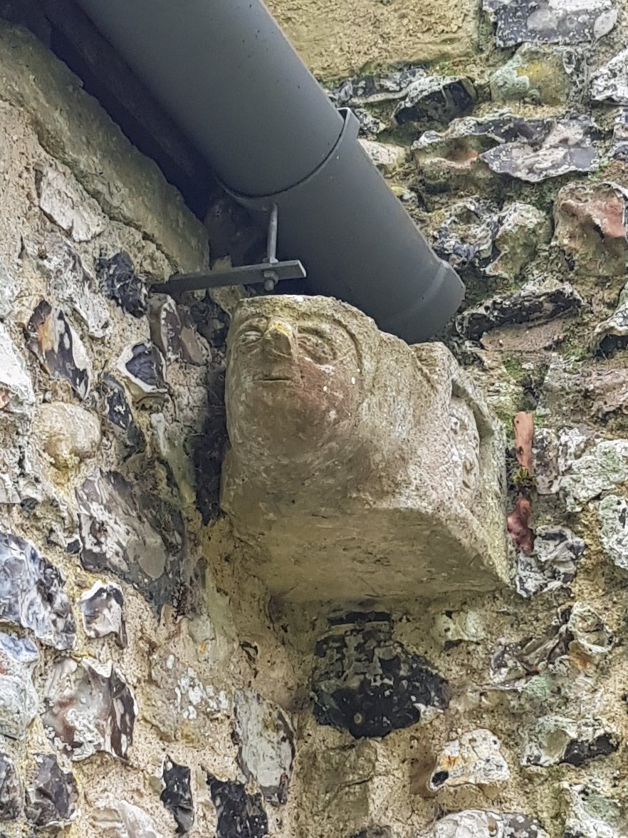 Classic very early medieval former corbel preserved discreetly below the guttering.
#StPeterWinterbourne #MasonryMonday