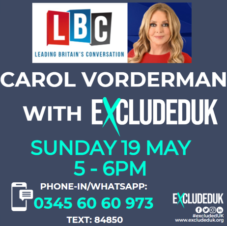 FULL ONE HOUR LBC PHONE-IN WITH CAROL VORDERMAN
#ExcludedUK here is the full one-hour phone-in slot on <a href="/LBC/">LBC</a> with <a href="/carolvorders/">Carol Vorderman</a>, yours truly, Cheryl Jones, Kim Kingston, Pauline Isherwood, Anupa Roper, Nick Burton, Merel Rehorst-Smith, Chris Anderson, Phil Sayers, Julie Thomson,