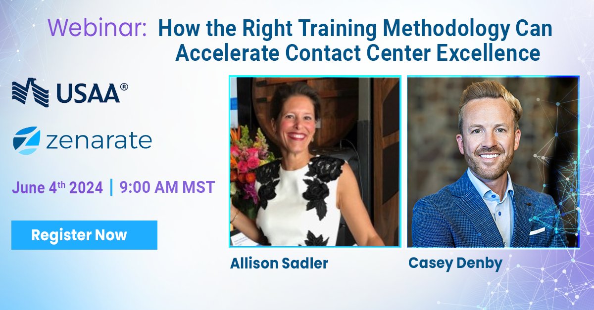 Join experts from USAA &amp; Zenarate in our upcoming webinar, to learn more about the methodologies of AI Simulation Training, tips for implementing the best onboarding and training program for your contact center, and much more! Reserve your spot today: hubs.la/Q02xLZjy0