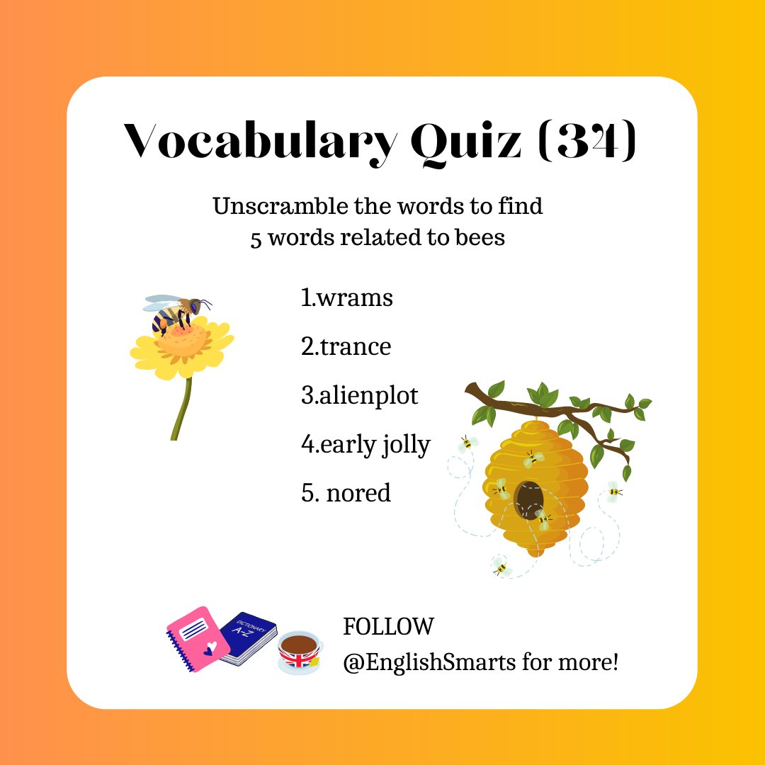 englishsmarts's tweet image. #EnglishQuiz #WorldBeeDay