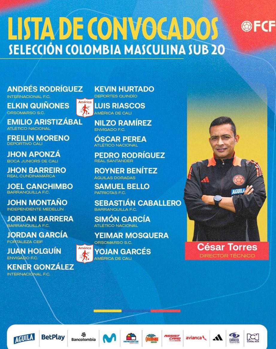 🇨🇴 Colombia Sub20 con 2 convocados de América 👹 poco a poco recogiendo lo sembrado <a href="/AmericadeCaliCF/">Categorías de Formación América de Cali</a> <a href="/AmericadeCali/">América de Cali</a>