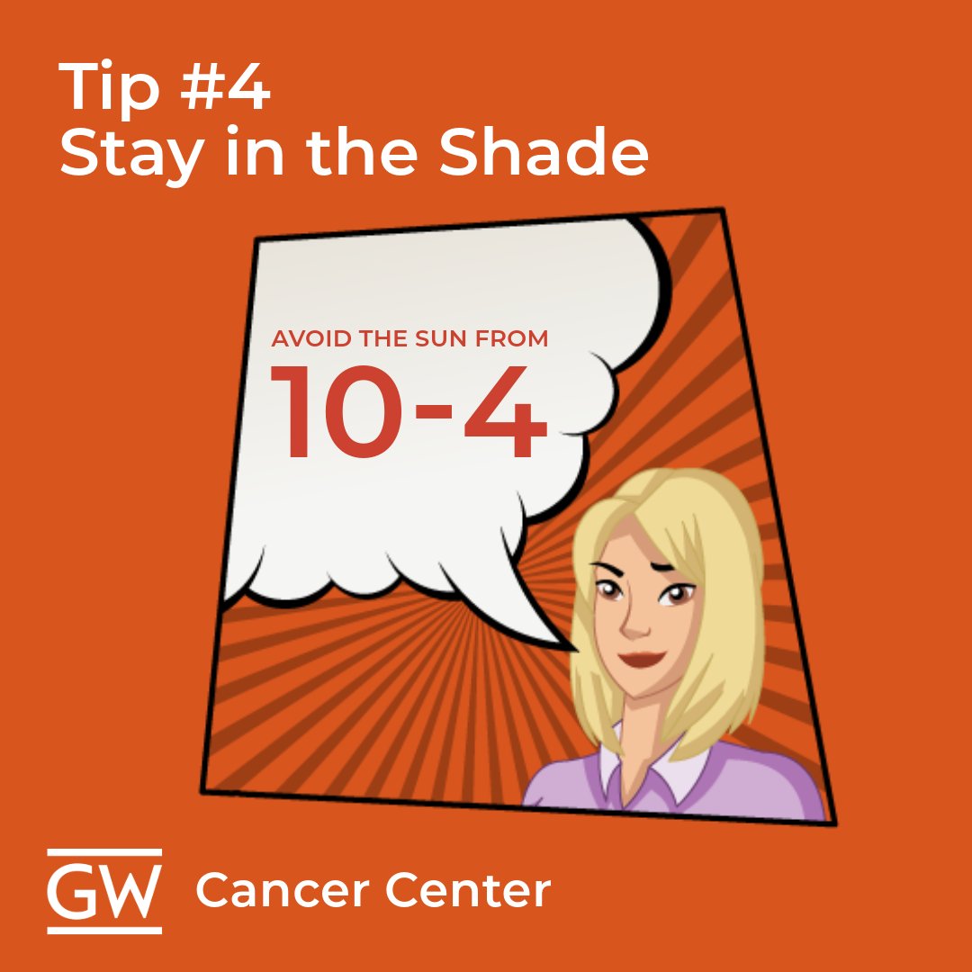 You've got skin in this game! Avoid peak sun hours! Stay inside or in the shade when the sun's rays are most intense. Learn more about GW Cancer Center's High Risk Skin Cancer Clinic. bit.ly/3QumysI #GWCancerCenter #skincancerawarenessmonth #melanomaawareness