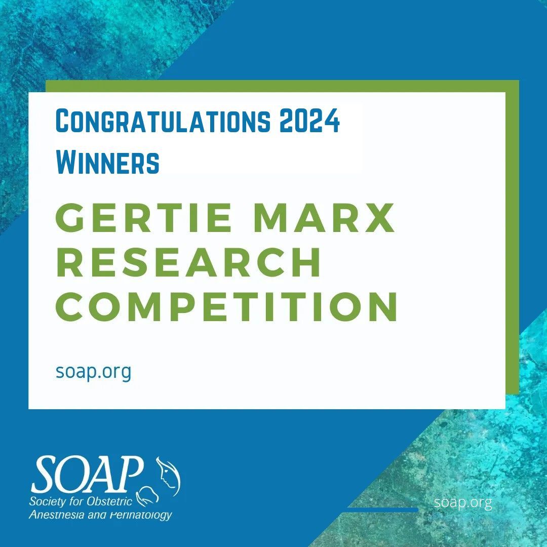 Congratulations to this year's Gertie Marx Competition winners! First Place: Heather Acuff, MD, PhD Second Place: Michael Furdyna, MD Third Place: Erin Dengler, MD buff.ly/3Be7yXS #SOAP #OBAnes #gertiemarx