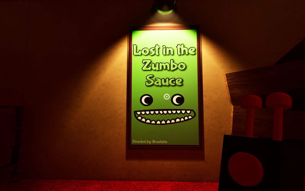 GartenofBanfact's tweet photo. Banfact #74: In the theatre in Garten of Banban 7, there is a poster for “Lost in the Zumbo Sauce” which is a reference to a Roblox video where a kid showed his Roblox avatars and pronounced some of the names funny, one of them being Jumbo Josh who was pronounced as “Zumbo Sauce” https://t.co/3oc6sJ1YCP
