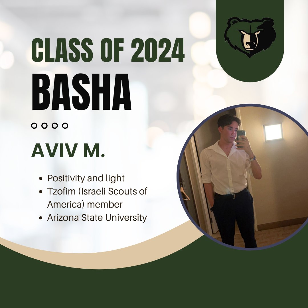 Aviv M. brings light and positivity wherever he goes. He’s also involved in Tzofim (Israeli Scouts of Arizona), showing his commitment to leadership, teamwork, & community service. He will study business management at ASU. #WeAreChandlerUnified #Classof2024 @bashabearnation