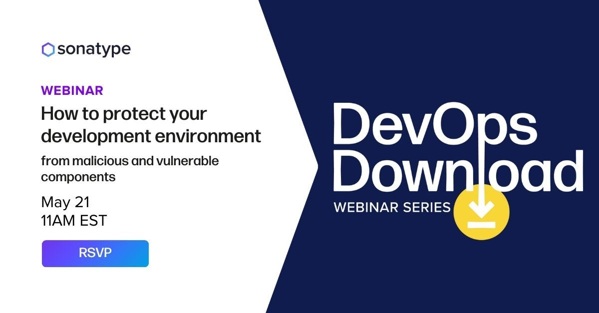 There's still time to register for @sonatype’s DevOps Download Webinar 'How to protect your development environment from malicious and vulnerable components.' In this webinar you’ll learn: how to tackle growing threats and defend against code injection. sonatype.com/event/webinar-…