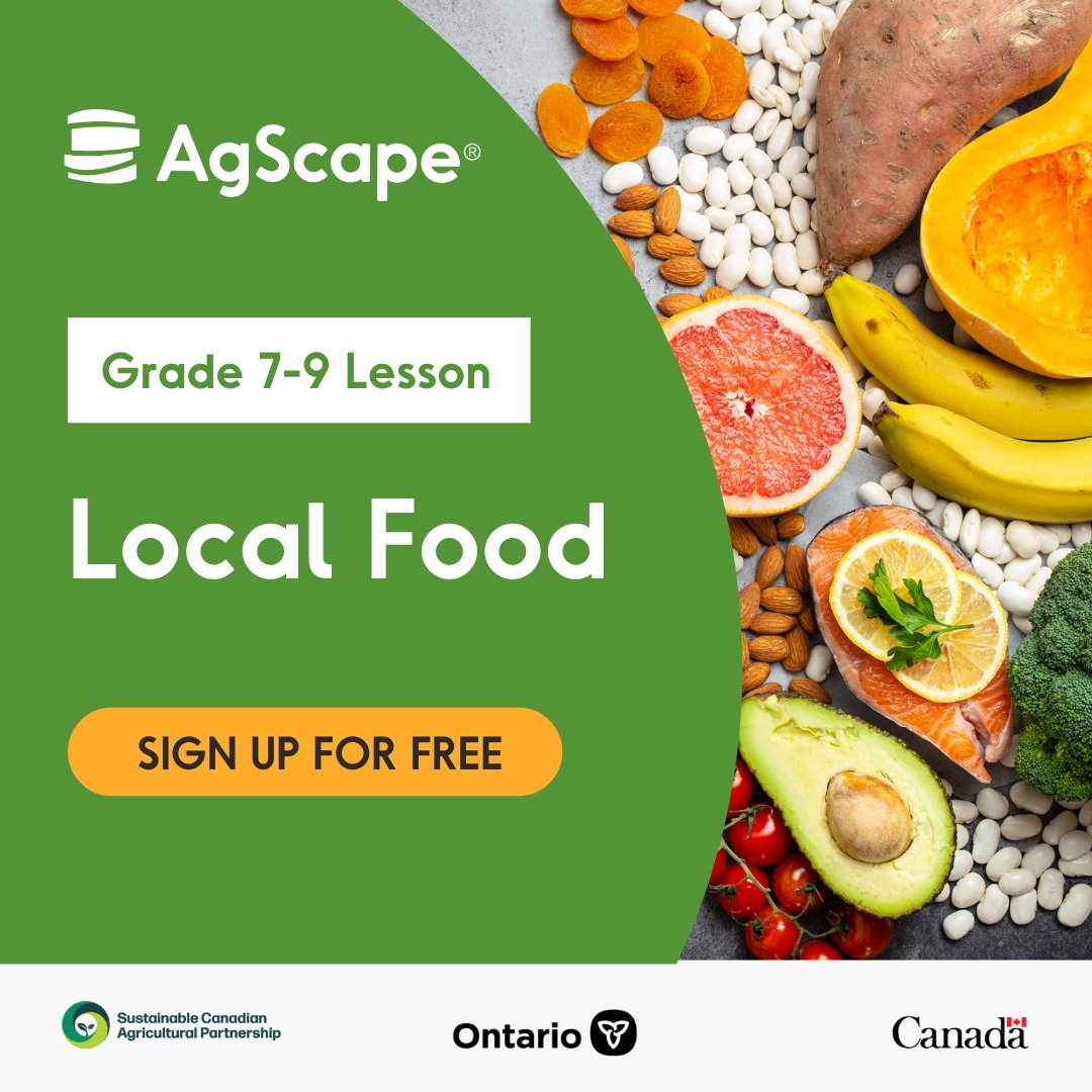 Attention grade 7-9 teachers! Local Food Week is June 3-9. This is a perfect time to invite an experienced Ontario Certified Teacher or education professional from AgScape to teach your students our “Local Food” curriculum-linked lesson. Register now: ow.ly/G7RL50RILlc