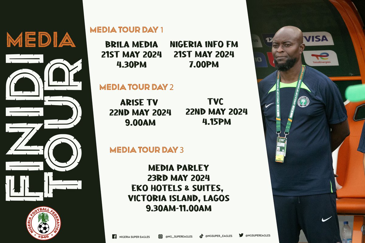 🔊 Catch Up with Coach @FinidiGeorge_FG On his Media Tour this week. #CatchUpWithFinidi  #SoarSuperEagles