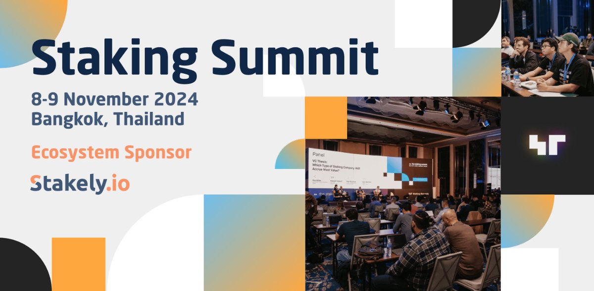 Stakely_io's tweet photo. 🔊 This year, we’re proud to be an Ecosystem Sponsor at the Staking Summit organized by @StakingRewards! Join us in Bangkok, Thailand, from November 8-9, 2024

We look forward to meeting all of you there 🙌

Let’s explore the future of staking together! 🚀 https://t.co/JNDHZ7g0El