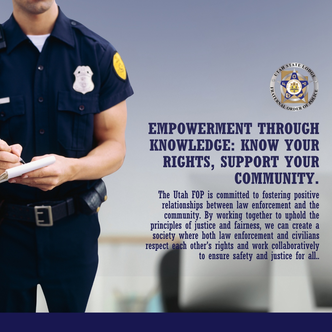UtahFop's tweet photo. Empower yourself with knowledge. The Utah FOP believes in the importance of knowing your constitutional rights.

Understanding your rights can help create a foundation of trust and cooperation between law enforcement and the community.

Stay informed, stay empowered! 💡💬 https://t.co/7YF5Jrdsu9