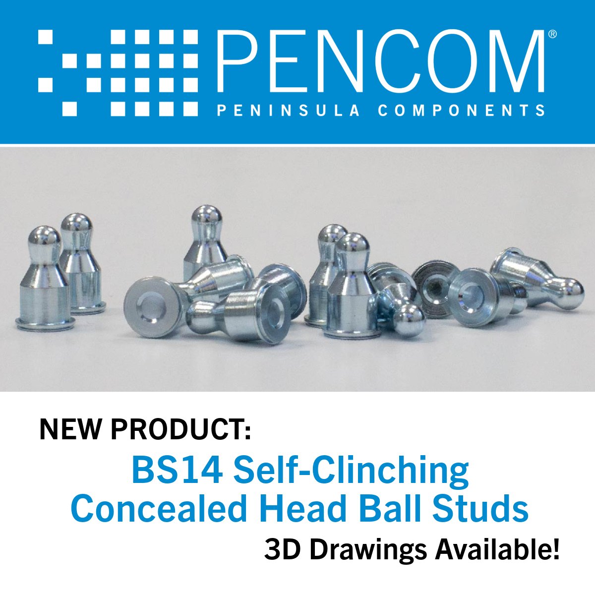 🔹New Product: BS14 Self-Clinching Concealed Head Ball Studs🔹 These ball studs ensure a robust seal and maintain a sleek, unblemished finish on the back sides of aluminum and steel sheets. 🔗3D drawings are available. Discover more: pencomsf.com/product-catalo… #PENCOM #ballstuds