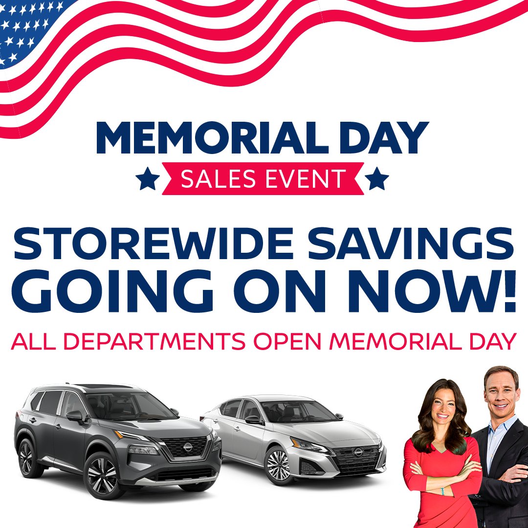 Fred Anderson #Nissan of Raleigh invites you to our Memorial Day Savings Event! 🎉🚗 Discover incredible deals and make this summer one to remember! 🌞 #RaleighNC #FredAnderson #MemorialDaySales