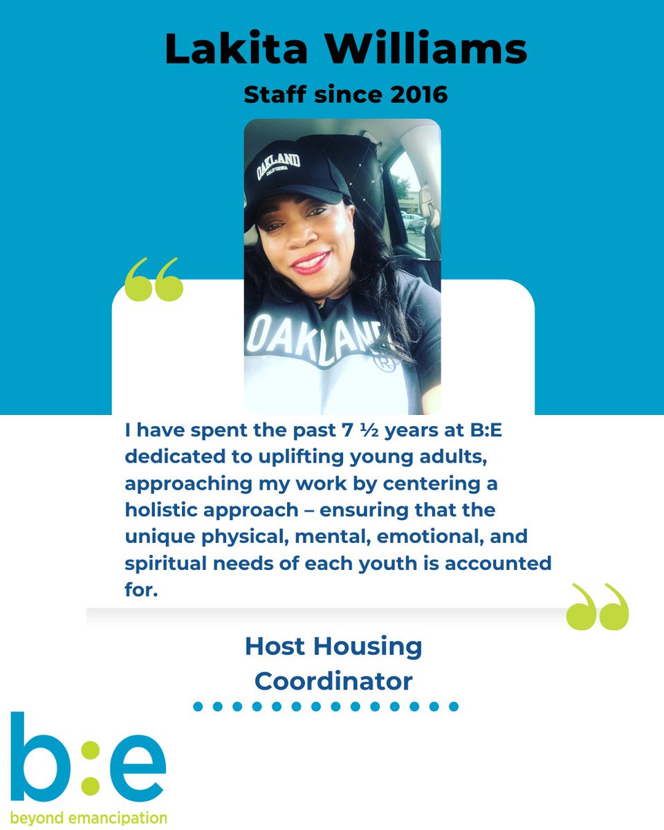 Lakita has been at B:E for over 7 years! Here’s what she has to say about her experience working with foster youth. #FosterCareMonth #be4youth #fosteryouth #oakland #communitymatters
