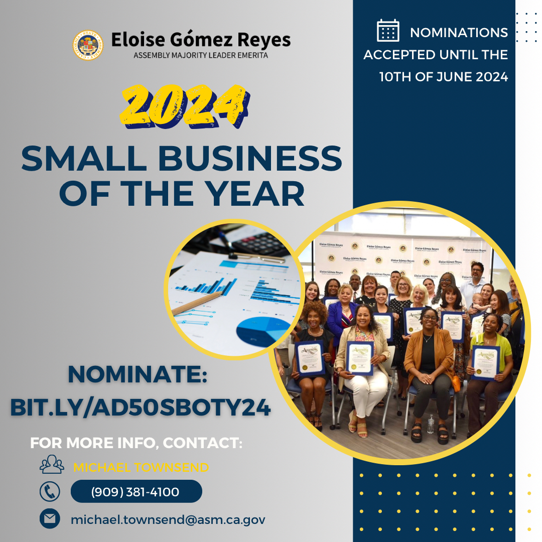 SenEloiseReyes's tweet photo. 🚨Attention🚨
We need your help to nominate deserving small businesses for the 2024 Small Business of the Year. Nominees must be located in #AD50.
🔗 Nominate at https://t.co/0LsnpWdoI5 https://t.co/Izx0Msiylf