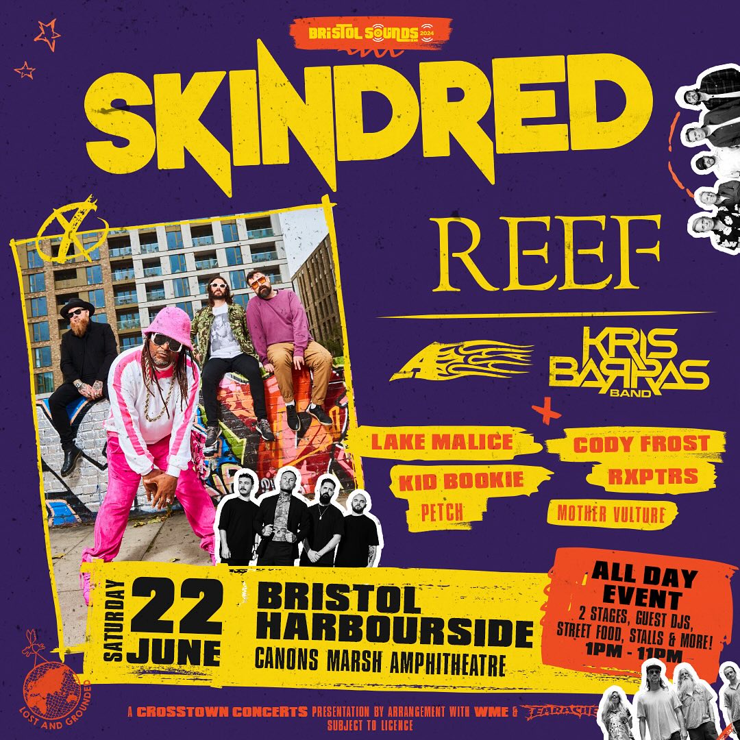 Skindred (@skindredmusic) on Twitter photo BRISTOL-We are stoked to announce the brilliant additions of <a href="/Acommunication/">"A"</a> <a href="/lakemalice/">Lake Malice</a> @codyfrostmusic <a href="/kidbookie/">fuck it</a> <a href="/RXPTRS/">𝐑𝐗𝐏𝐓𝐑𝐒</a> <a href="/MotherVultureUK/">Mother Vulture</a> who have all been added to the bill for next months Bristol Sounds alongside <a href="/reefband/">REEF</a> & <a href="/KrisBarrasBand/">Kris Barras Band</a> .
bristolsounds.seetickets.com/venue/canons-m… BRISTOL-We are stoked to announce the brilliant additions of <a href="/Acommunication/">"A"</a> <a href="/lakemalice/">Lake Malice</a> @codyfrostmusic <a href="/kidbookie/">fuck it</a> <a href="/RXPTRS/">𝐑𝐗𝐏𝐓𝐑𝐒</a> <a href="/MotherVultureUK/">Mother Vulture</a> who have all been added to the bill for next months Bristol Sounds alongside <a href="/reefband/">REEF</a> & <a href="/KrisBarrasBand/">Kris Barras Band</a> .
bristolsounds.seetickets.com/venue/canons-m…