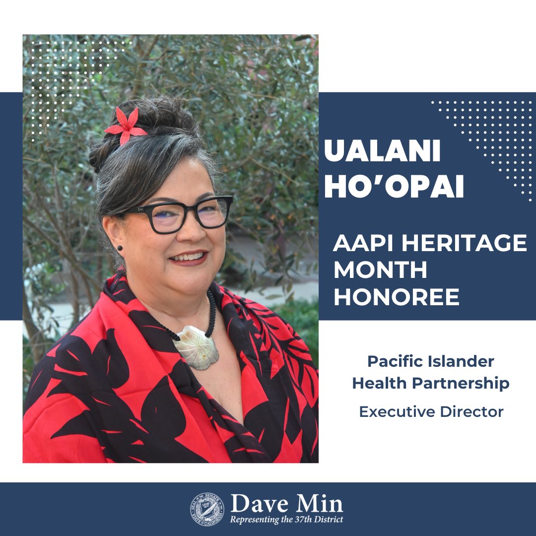 Join me this #AAPIHeritageMonth in recognizing Ualani Ho’opai, Executive Director of the Pacific Islander Health Partnership. Ualani brings her expertise in public health to provide access to healthcare for Native Hawaiian and Pacific Islander communities in Orange County.