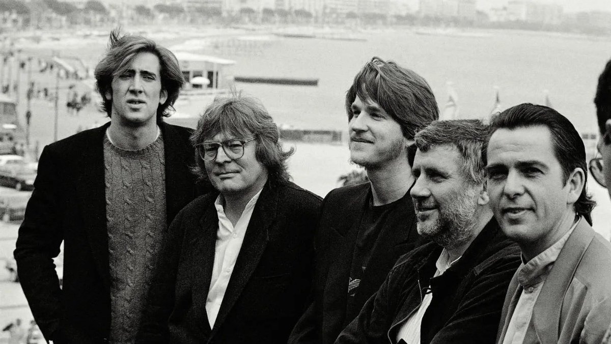 Alan Parker's film Birdy premiered at the Cannes Film Festival in May 1985 and won the Grand Prix Spécial du Jury prize. l-r Nicolas Cage, Alan Parker, Matthew Modine, Alan Marshall and PG.