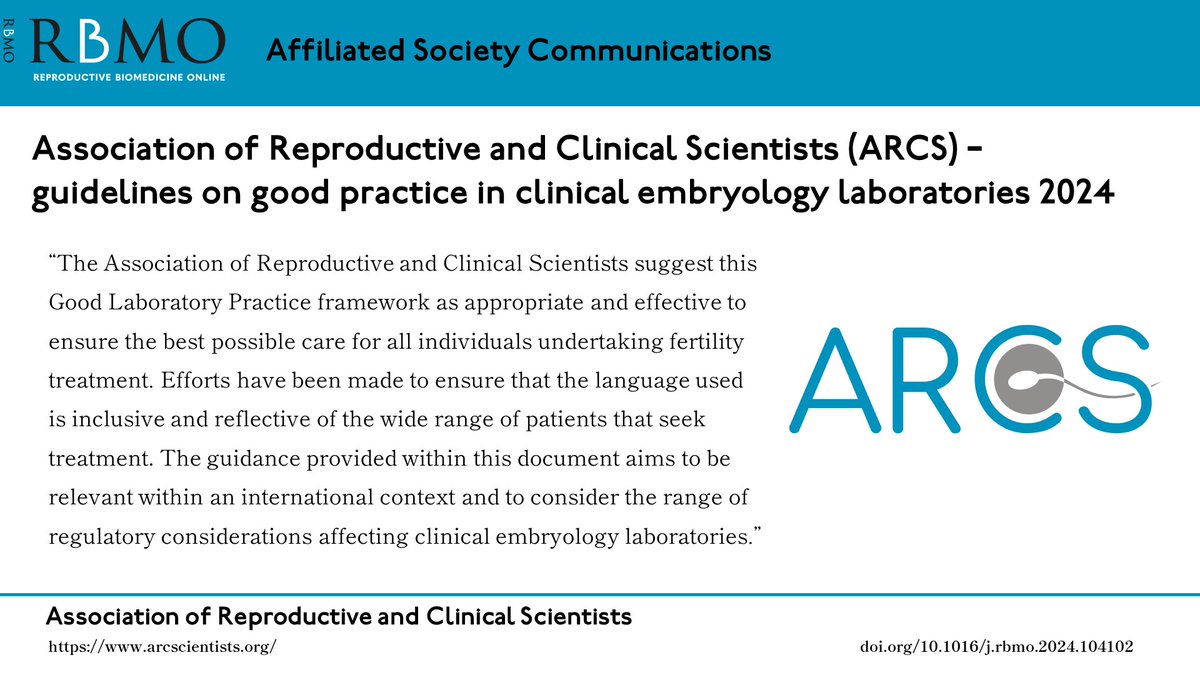 RBMOnline's tweet image. RBMO is pleased to publish a new Good Laboratory Practice clinical practice guideline from our Affiliated Society Partners, @ARCSscientists

doi.org/10.1016/j.rbmo… 

#ClinicalGuideline #ClinicalEmbryology #GoodLaboratoryPractice