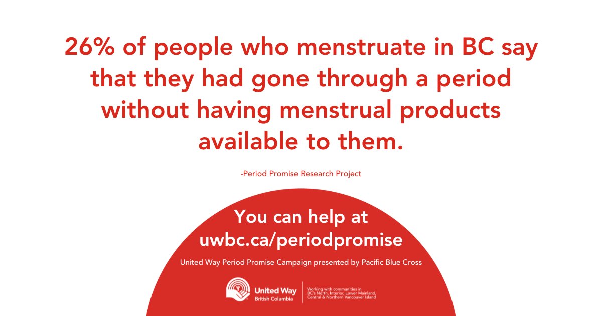 United, we can make a difference. Thank you to our dedicated provincial sponsors @pacbluecross, @Always, @ClarkWilsonLLP and @CUPEBC for their unwavering leadership and support of #PeriodPromise. Together, we can #endperiodpoverty. Donate today: uwbc.ca/periodpromise.