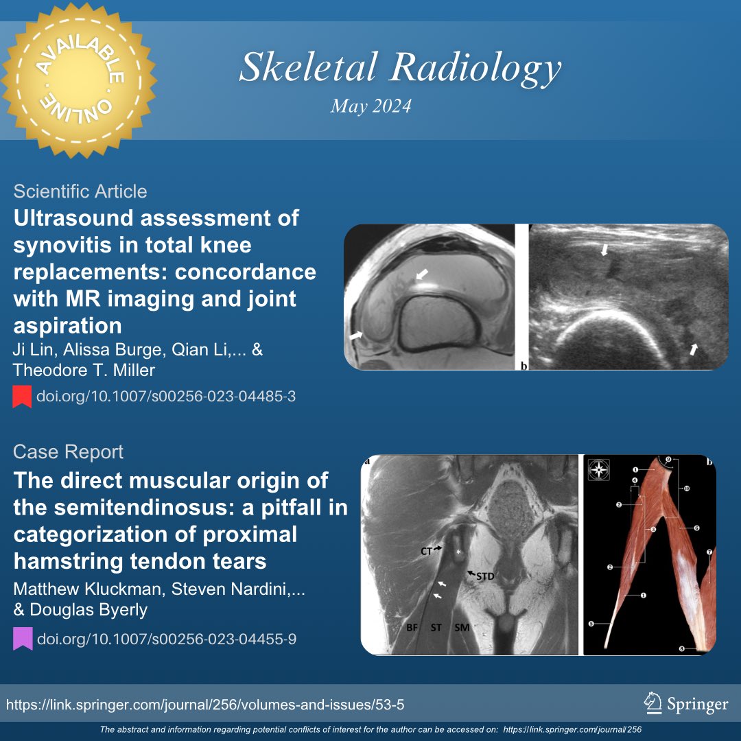 Access the May issue of the Skeletal Radiology Journal

To read the full articles, use the following links:

🔴 rdcu.be/dE86G

🟣 rdcu.be/dE85Y

#SkeletalRadiology #MSKrad #radres #radiology #orthotwitter