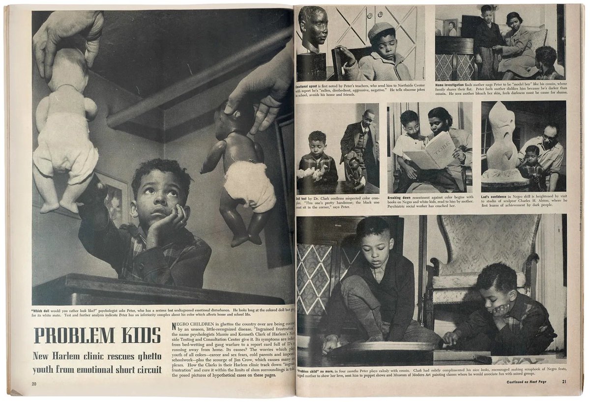 As evidence during the #BrownvBoard lawsuits, Dr. Kenneth Clark and Dr. Mamie Clark, two Black psychologists, illustrated how school segregation fostered negative feelings among Black children about themselves and their race. naacpldf.org/brown-vs-board…