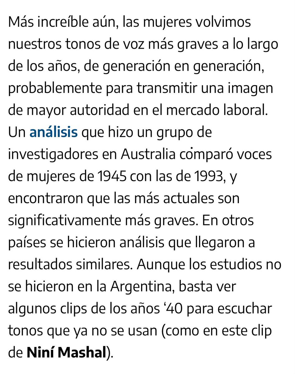 Este dato siempre me pareció increíble: las mujeres hoy tienen las voz más grave que hace 70 años. Hay tanto que se nos juega en la voz, y la inteligencia artificial podría cambiar mucho si podemos elegir qué voz queremos
