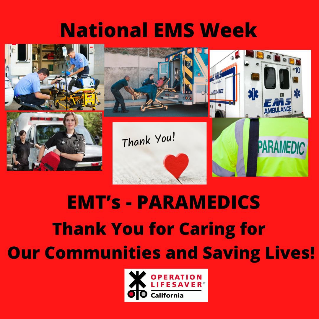 @NationalEMSWeek Thank you, Paramedics, EMTs, & First Responder workforce for your commitment to caring for our communities & saving lives! We are #ForeverGrateful #Heroes On a call that crosses or involves train tracks #StayAlert #NeverDriveAroundGates #NeverStopOnTheTracks