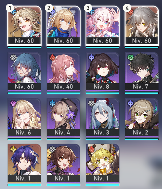 Kawalia00's tweet photo. The other day you offered to advise me, well I've reached the point where I need a 2nd team 🙂

I haven't done many invocations, I'm saving up for a crush 😁

but do you think I have any good characters for a second team ? 🥰

#Honkai_StarRail #HonkaiStaRrail #helpingme https://t.co/jZESpRr2Qe