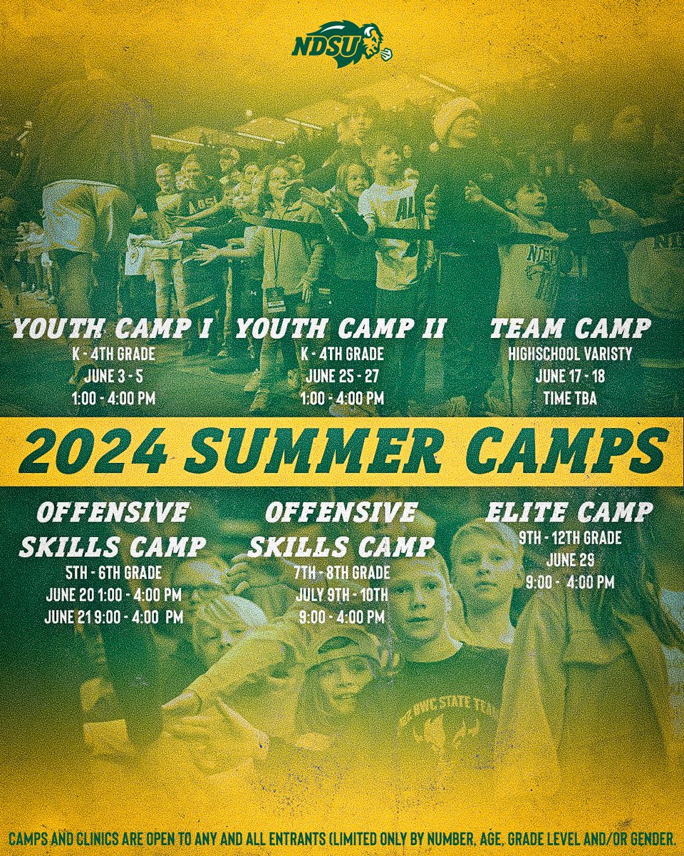 Youth Camp sign-ups close in just over a week! You don't want to miss out on your opportunity to learn from and interact with your Bison Women's Basketball team! All camp options are listed below! We look forward to seeing you there! You can sign-up at: ndsuwomensbasketballcamps.com