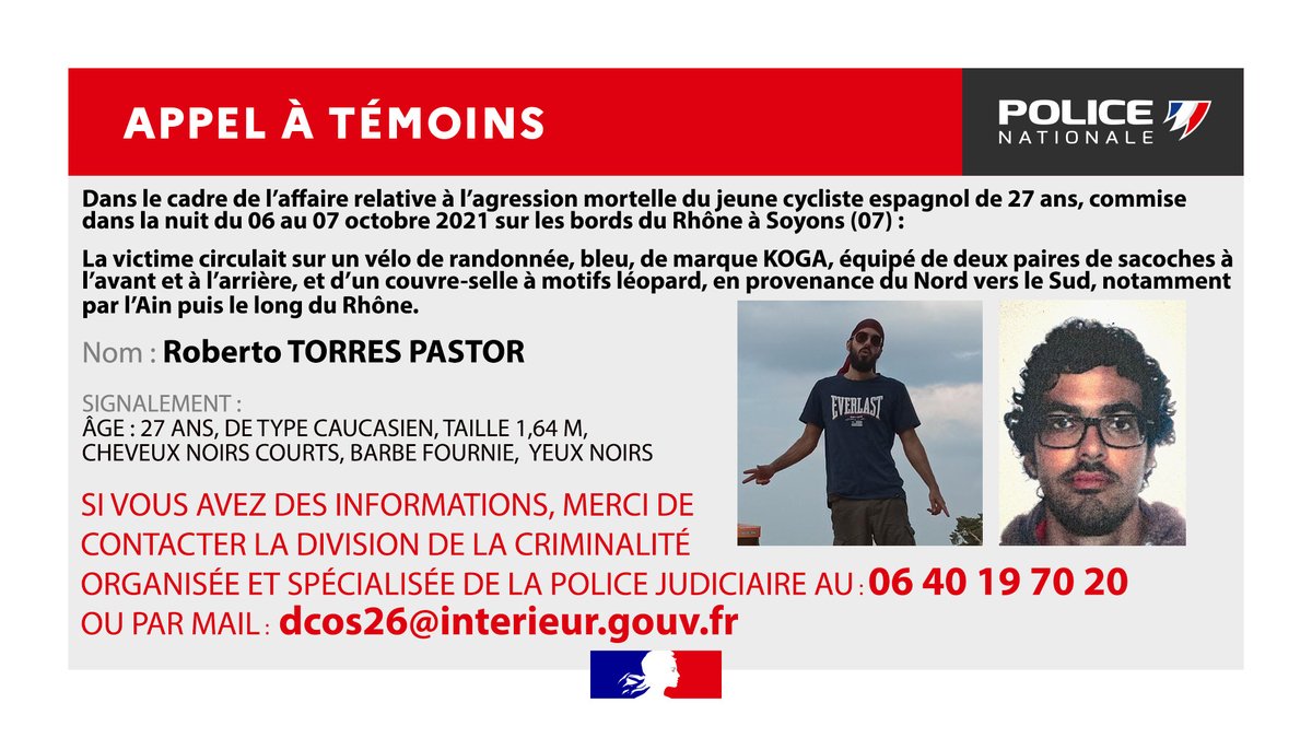 Ardèche : un appel à témoins lancé, deux ans et demi après, pour tenter d'élucider la mort d'un jeune Espagnol à Soyons francebleu.fr/infos/faits-di…