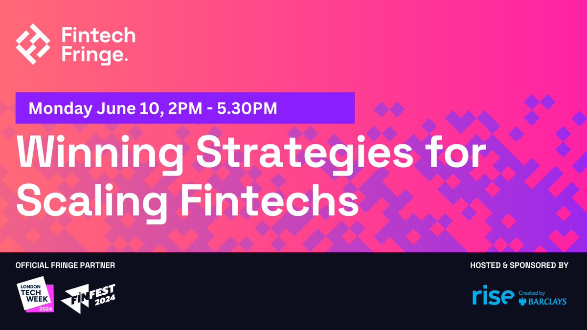 🚀 Kick off the Fintech Fringe Festival with us on Day 1! 🗓️ Monday, June 10, from 2:00 PM to 5:30 PM. 
 
You will hear from top UK fintech leaders and founders sharing essential strategies for scaling your business!

Don’t miss the chance to gain candid insights from and discuss