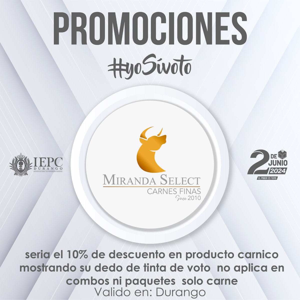 IEPCDurango's tweet photo. 👍🗳️Empresas e integrantes de la iniciativa privada de Durango se unen para ofrecer descuentos, promociones, beneficios a todas las personas ejerzan su voto el #2dejunio. https://t.co/5me45t5B4s