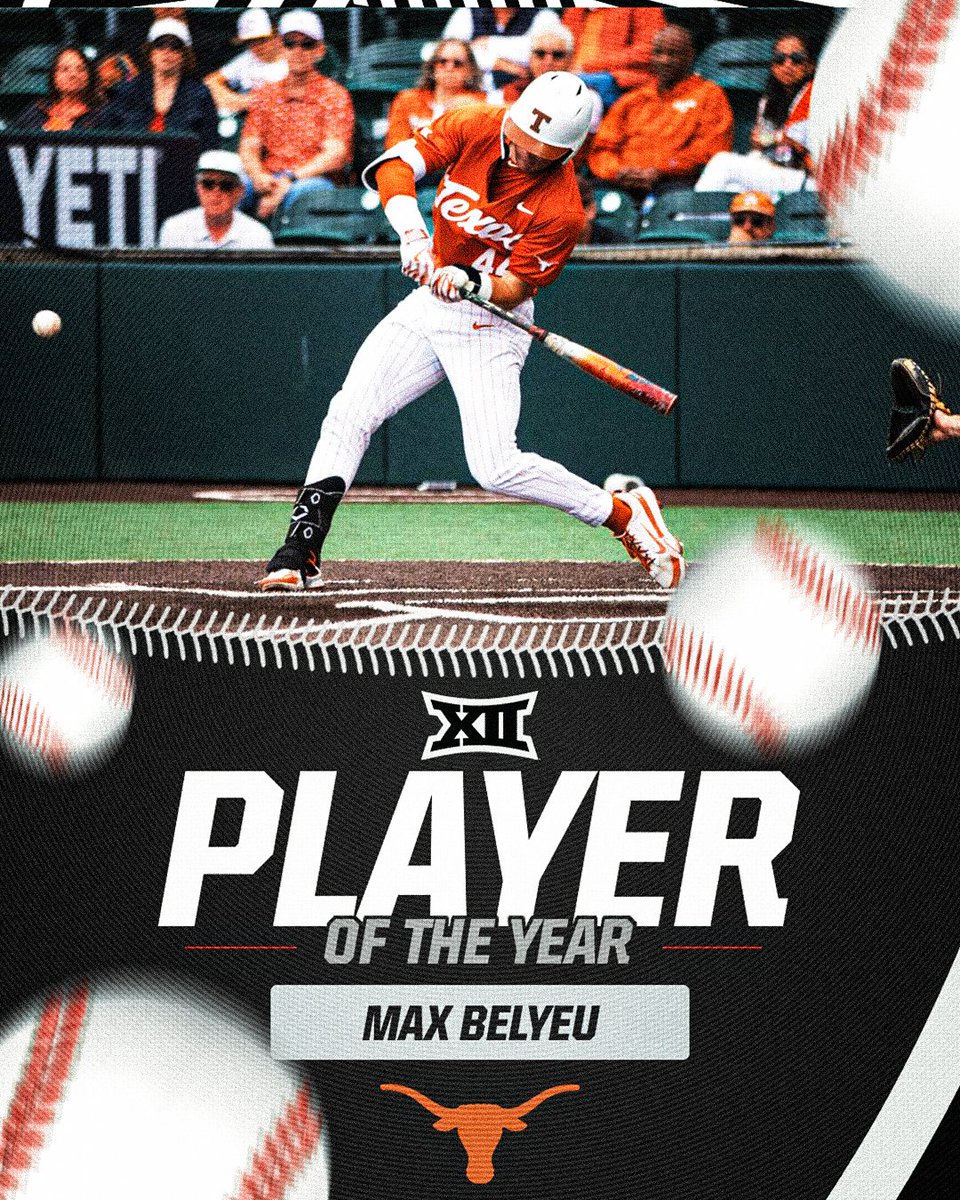 The 2024 Big 12 Baseball Player of the Year… Max Belyeu from the University of Texas 🤘 #Big12BSB | @TexasBaseball