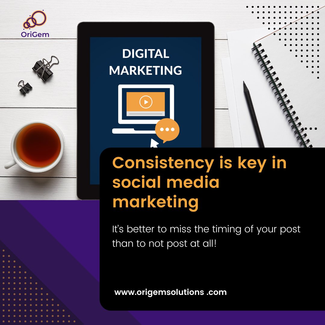Don't sweat missing the perfect post time!   Consistency is key in social media. Show up regularly & your audience will see you!   
#OrigemSolutions #SocialMedia