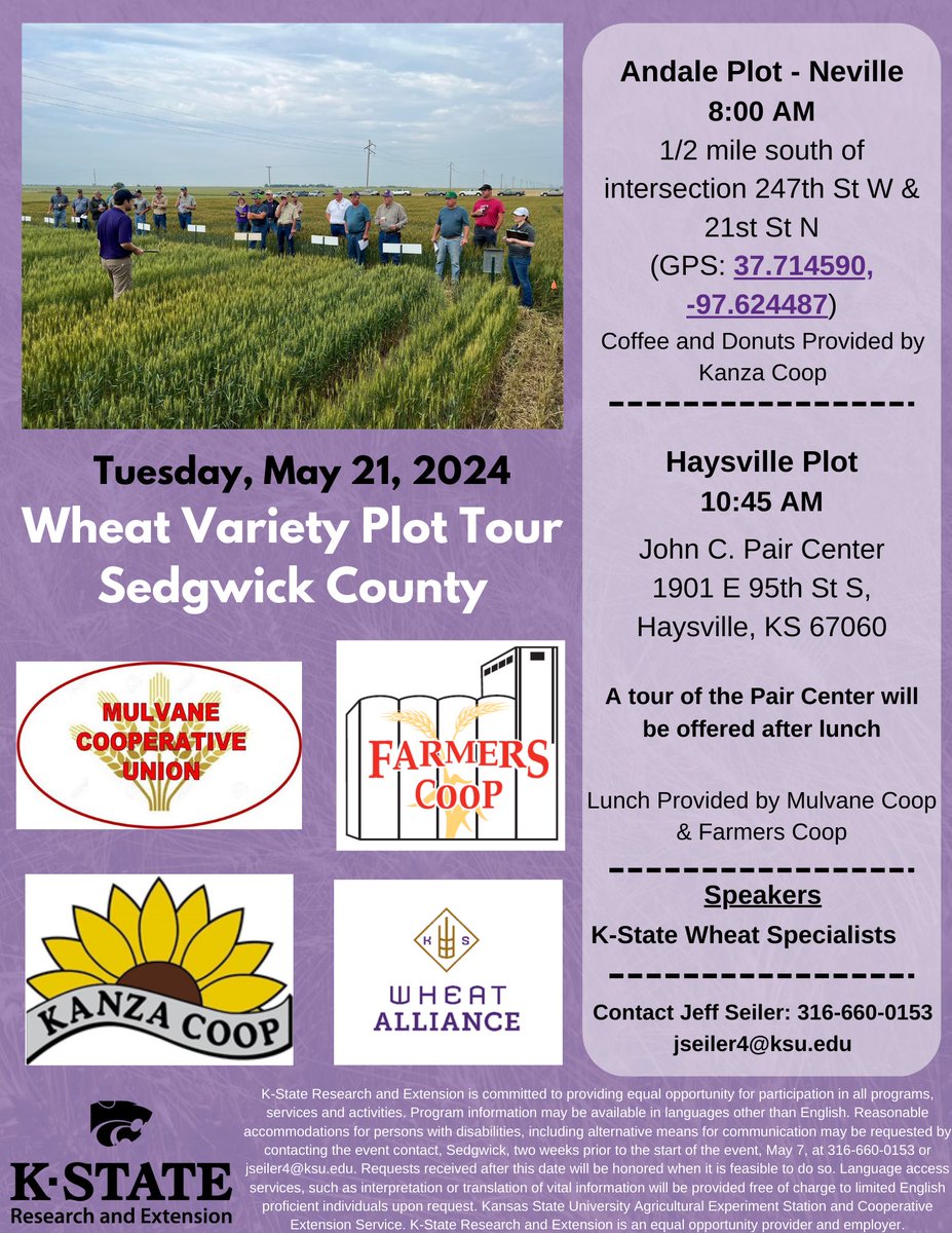Sedgwick County Wheat Plot Tour is tomorrow. Hope to see you there!