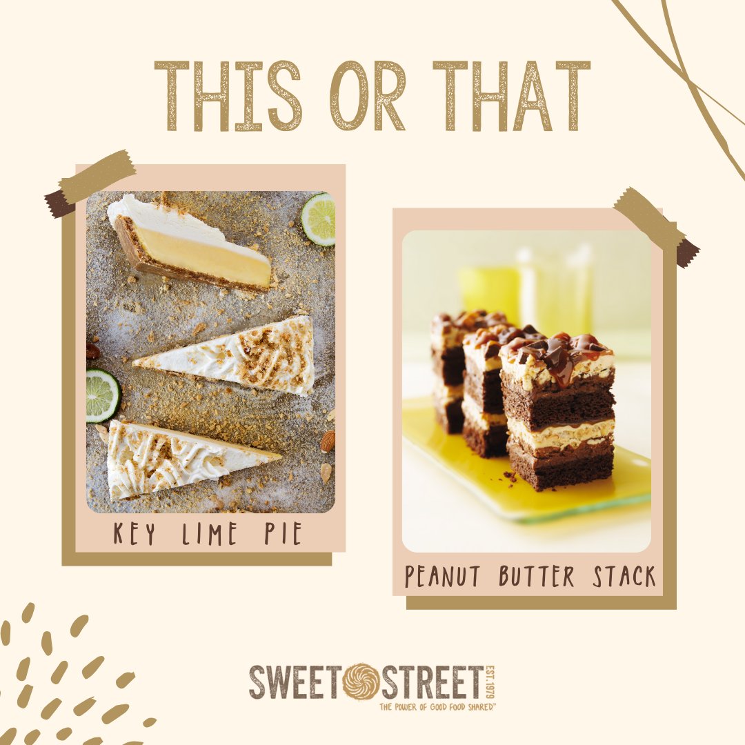 Sweet dilemma: What are your taste buds craving today? 🍰🥜 . . #sweetstreet #sweetstreetdesserts #sharesweetness #sweetstreetomg #desserts #keylime #peanutbutter