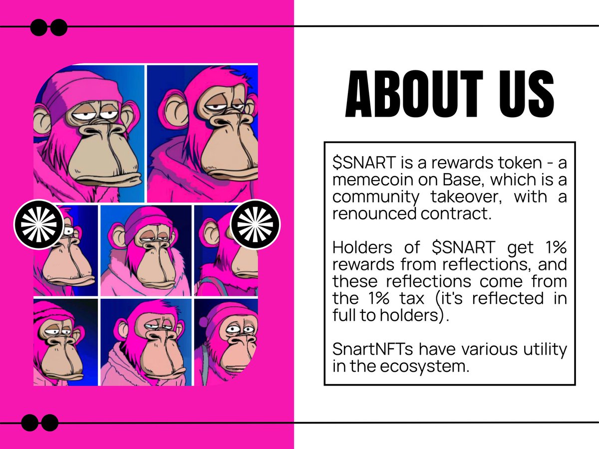 SNARTwtf's tweet photo. @EricCryptoman Still into #Base? :)

Check $SNART
100/100 tokensniffer
1% rewards to holders (CTO)
Snart Ape Gang NFT collection coming

@SNARTwtf 

Cooked for a degen like ya! https://t.co/86SdZQ2dVc