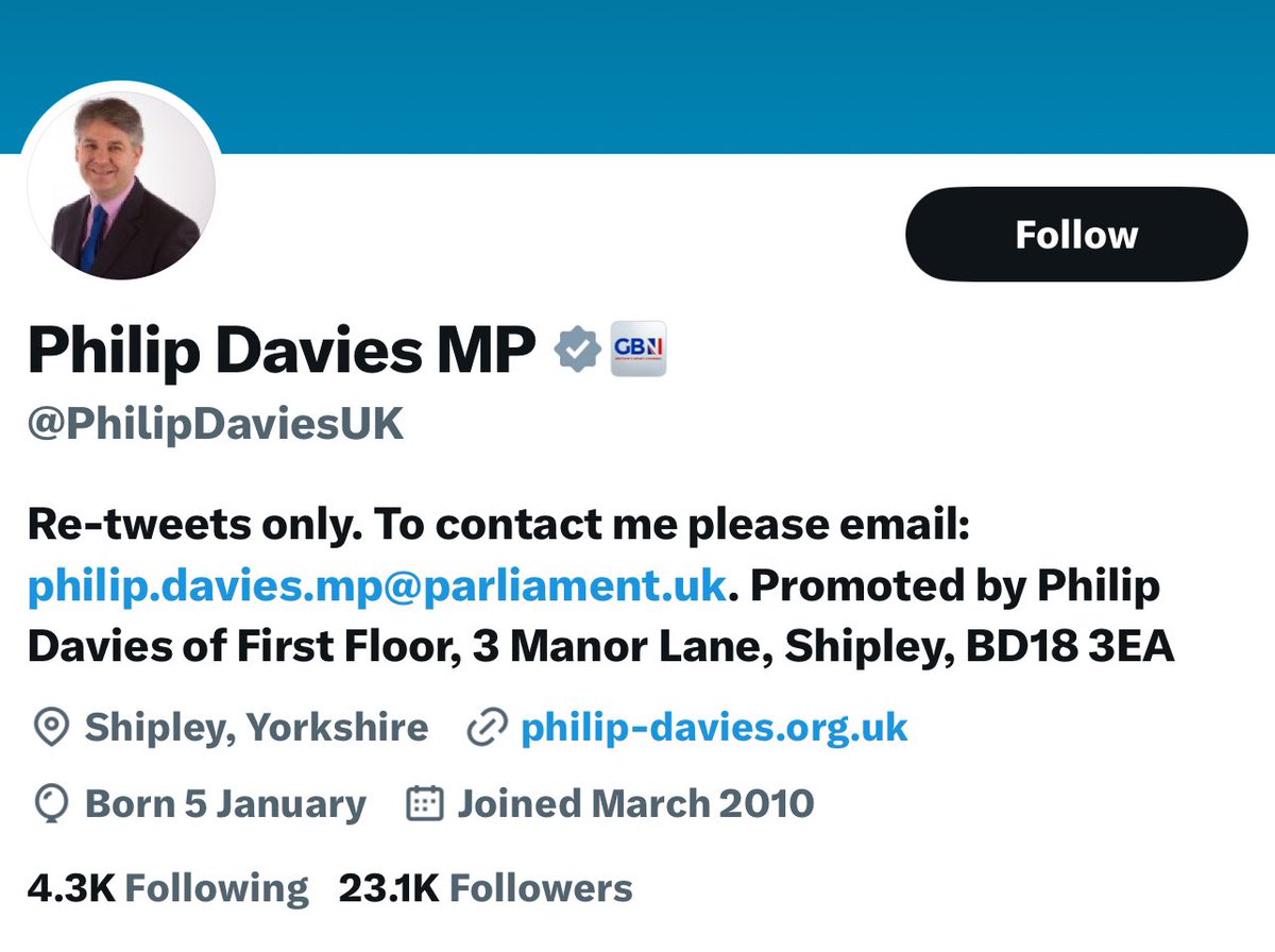 Two MPs Twitter profiles, one Reform (PLC) the other Conservative. I find it utterly chilling that their Twitter profiles have @GBNEWS Logos attached to their names, and it tells you absolutely everything that’s wrong with the way that this government has been operating. I find