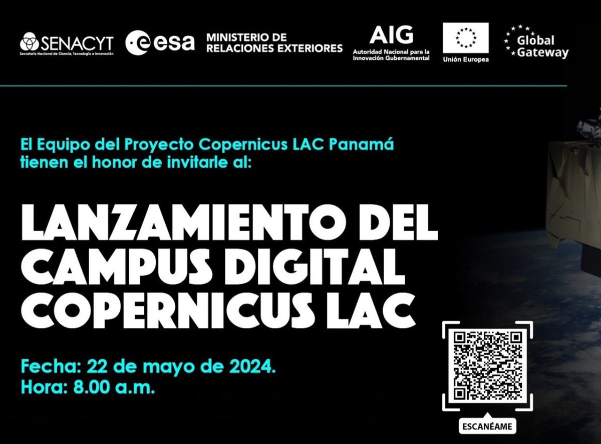 La #UE, la Agencia Espacial Europea y socios lanzarán el Campus Digital del Centro Copernicus para América Latina y el Caribe. @CopernicusEU
🗓️22 de mayo
⌚️a las 8:00 a.m. ( Panamá)
👉Registro  shorturl.at/Ahhn2
#AlianzaDigital #TransformaciónDigital