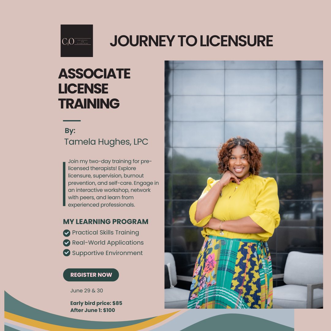 Calling all Associate Licensed Therapists! Ready to take your career to new heights? Join my dynamic two-day training designed just for you. Limited spots available. couragetoovercome.net/event-details/…. 

#TherapistTraining #CareerGrowth #Couragetoovercome #Therapists #Mentalhealth