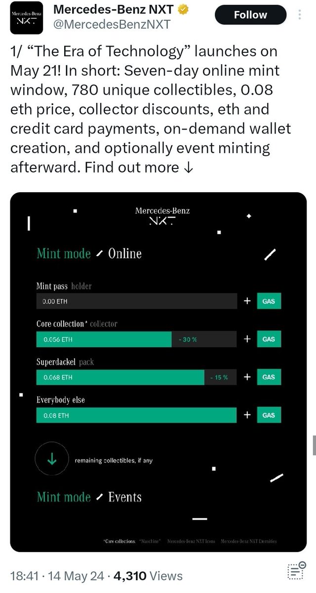 #MercedesBenzNXT,the #German automotive giant’s #Web3 arm, is launching a new #NFT collection in #partnership with #Mojito,a suite for creating #NFTmarketplaces.
#NFTs
The collection is called ‘#TheEraOfTechnology’ and is the second of seven eras in the company’s ‘#Icon’ series.