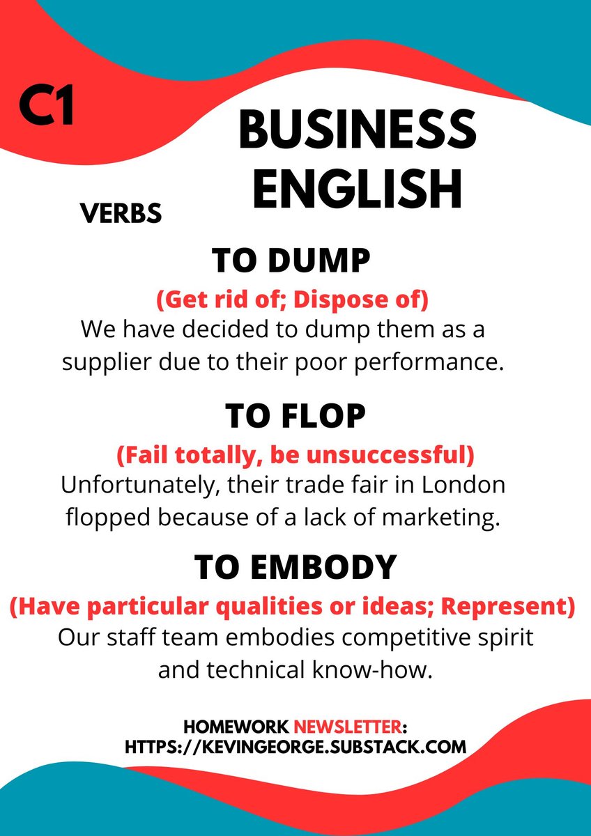 NEW Business English Post 216!
Useful advanced C1 verbs and example business sentences 🖊️
From Business English Bits Homework Newsletter📧
See link in bio or comments ⬇️
#vocabulary #LearnEnglish #Englishgrammar #english #LanguageLearning #TOEFL #英語日記 #twinglish #ESL