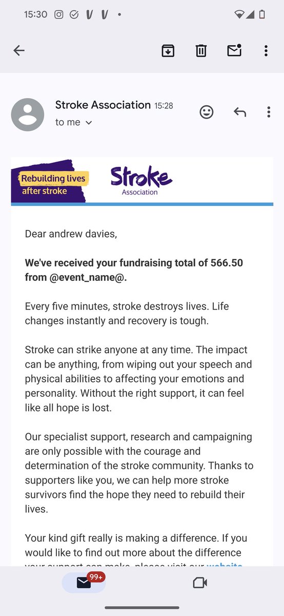 🐯Completed the transfer of all the donations to @thestrokeassociation in memory of @Tigga1878 today . Thank you all so much for being so generous and supporting this fantastic charity.