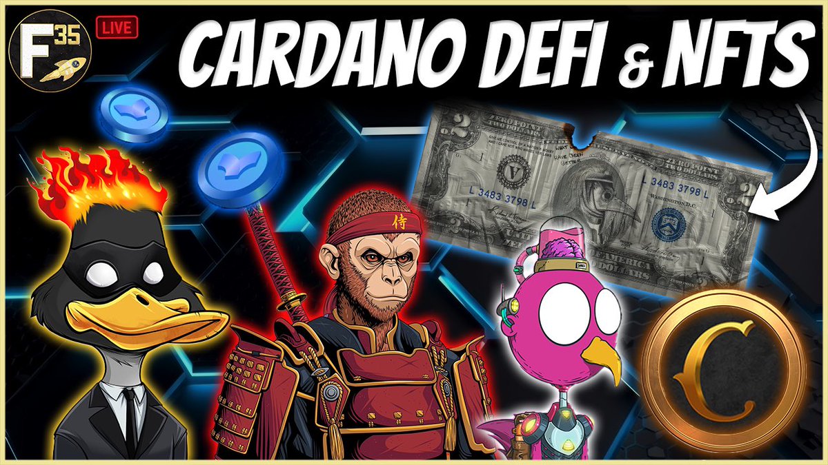 Join us tonight at 9pm Eastern (1am UTC) for 🔴F35 Live 🚀 Tonight we dive into BIG UPDATES & NEWS from some top projects on Cardano including: - @MallardOrder 🦆 - @TheDerpBirds 🐤 - @OldMoneyNFT 💵 - @HouseOfTitans_ 🏛️ - @CornucopiasGame 🌽 - @splashprotocol 📈