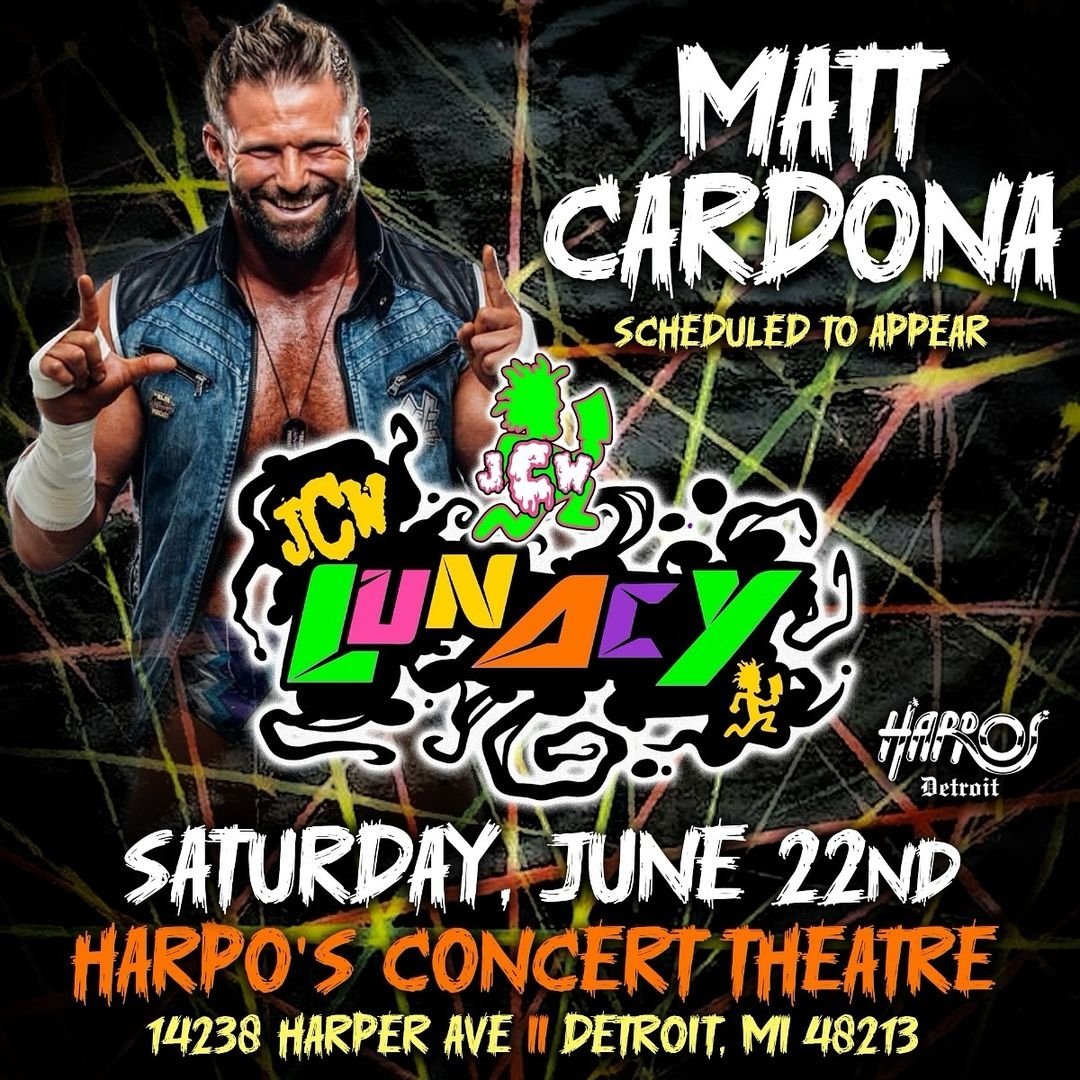 What in the wicked 𝓦𝓲𝓵𝓭 world of Juggalos do we got here?!?!?!? 😵‍💫

Matt Cardona is making his Juggalo Championship Wrestling debut. 

What will the Deathmatch King do/say ⁉️

Saturday, June 22nd, 2024 at Harpos Concert Theatre

Tickets are now available! 🎟️