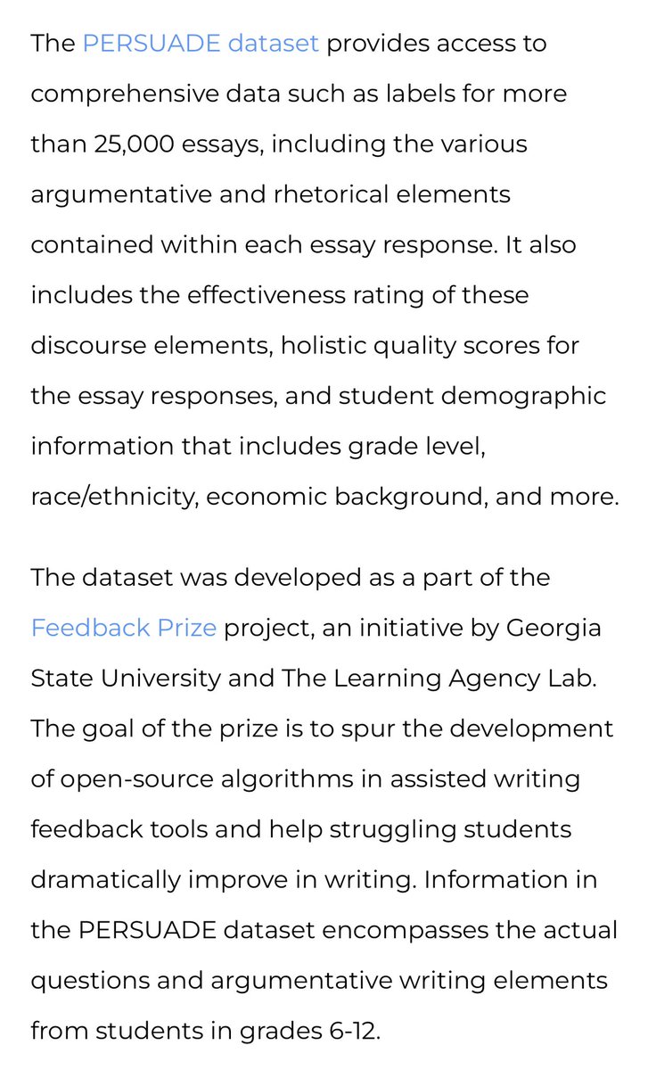 I’m excited about this. There are very few large-scale datasets of K-12 student writing, which limits the ability to make more rapid progress on AI-tutors that can assess and coach student writing.